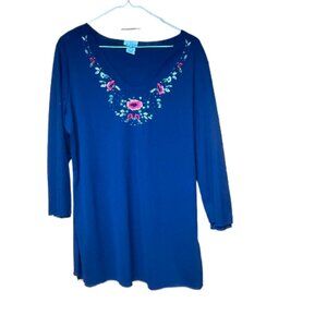 Jaclyn Smith Long Sleeve Navy tunic style pullover L
